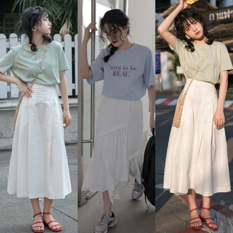 Cách mặc nữ tính với áo thun cổ tròn